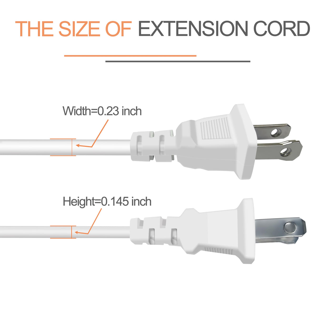 6FT Short Thin Extension Cord Indoor, White, 2 Prong, 5A 125V 625W (1Pack)