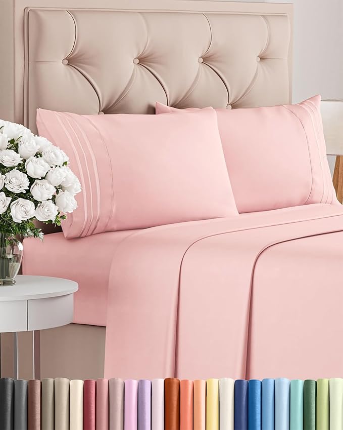 King Size 4 Piece Sheet Set - Comfy Breathable & Cooling Bed Sheets Set - Hotel Luxury Bedding for Women, Men, Kids, Teens, Boys & Girls - Deep Pockets, Ultra-Soft, Wrinkle Free - Oeko-Tex - Baby Pink