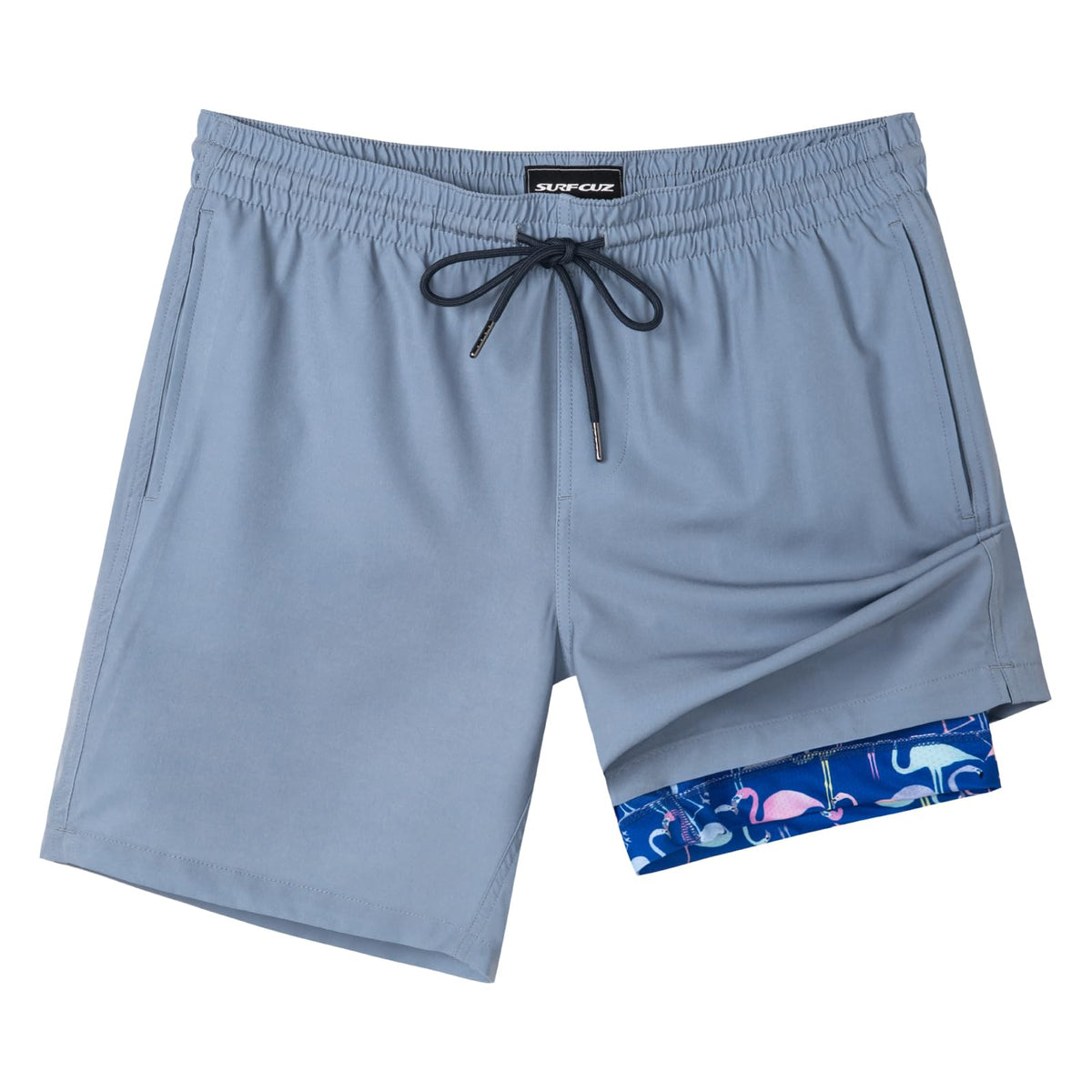 SURF CUZ Mens Swim Trunks with Compression Liner Quick Dry Swim Shorts 7" Swimming Trunks Stretch Bathing Suit Zipper Pockets,02 Haze Blue,S