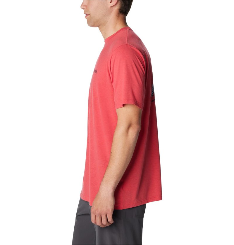 Columbia Men's PFG Sail Tower Tech Tee Short Sleeve, Sunset Red/PFG Sail Tower Graphic, Large