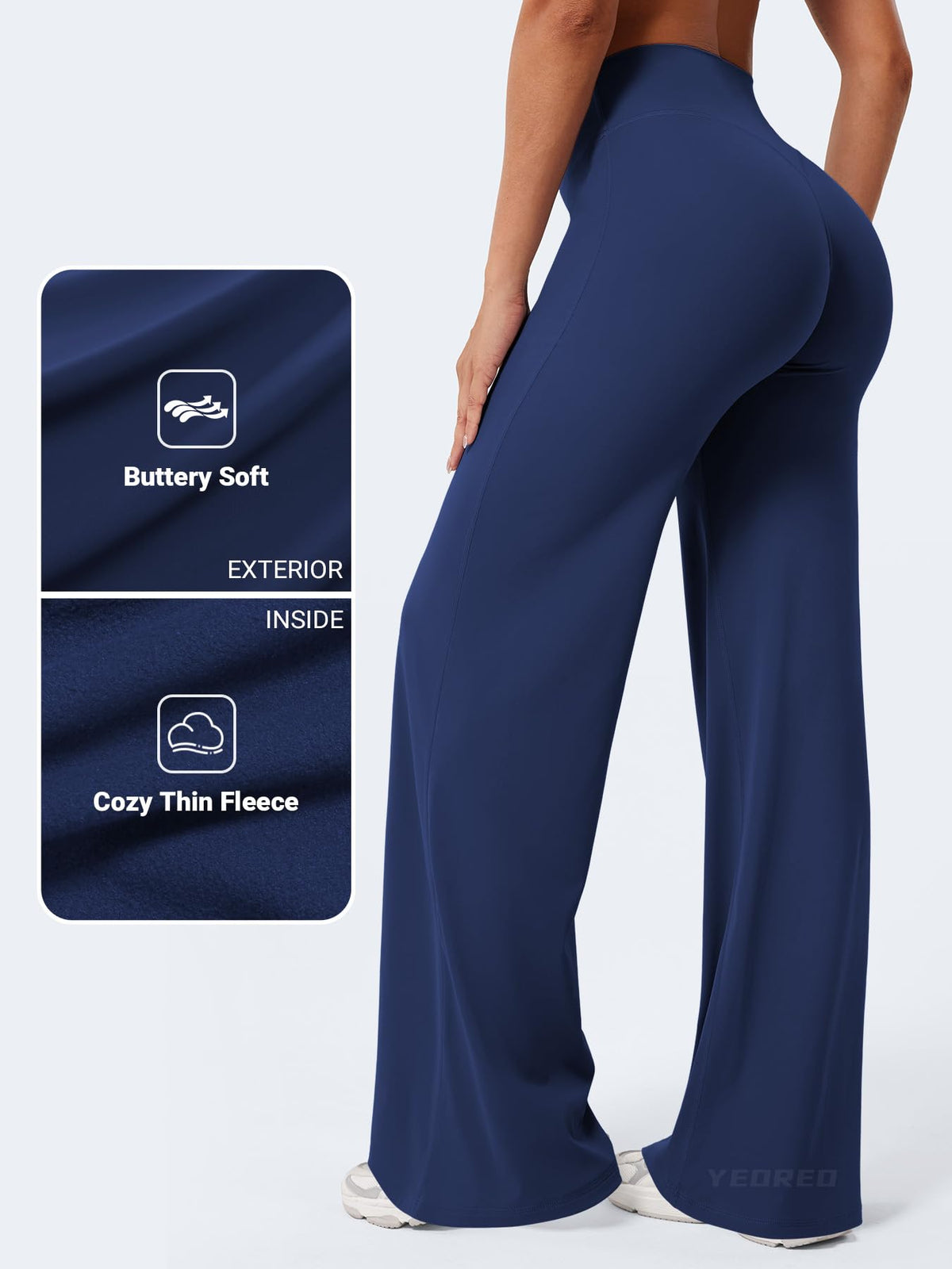 YEOREO Workout Leggings Womens No Front Seam Straight Leggings 33" Thin Fleece High Waist Buttery Eddiy Gym Yoga Pants Navy Blue XL