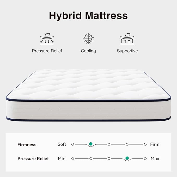 Novilla 8 inch Twin Mattress for Kids,Foam and Spring Hybrid Mattresses Twins for Comfortable Sleep,Steel Coils for Durable Support,CertiPUR-US Certified Foam,Youth/Guest Rooms,Twin Mattress in a Box