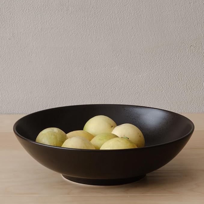 WENSHUO Large Salad Bowl, Ceramic Stoneware with Reactive Glaze, Serving & Mixing, 2Qt (Ink Spot Brown) (Ink Spot Brown)