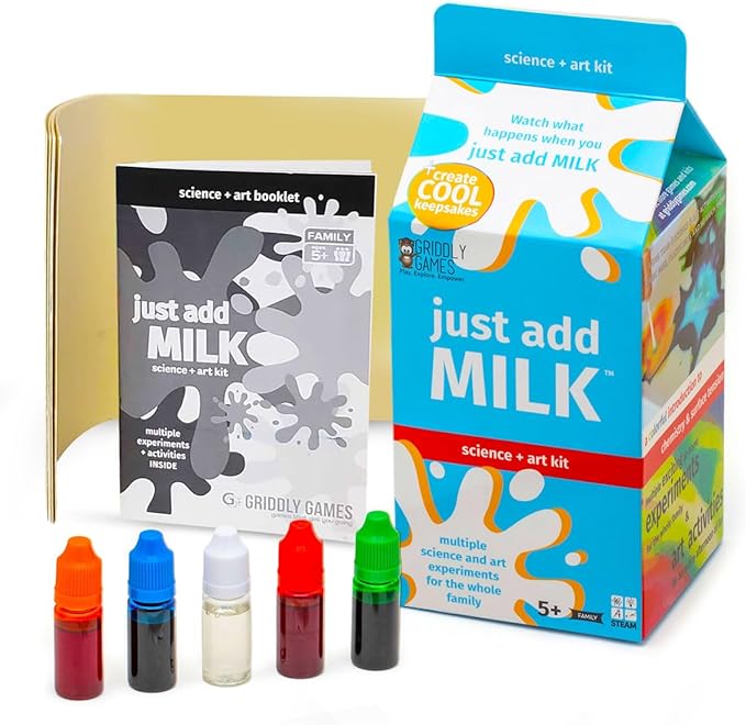 STEM Toys by Griddly Games – Just Add Milk Science & Art Kit, Best Science Kits for Kids Age 8–12, Hands-On Chemistry Set & Creative STEM Experiments