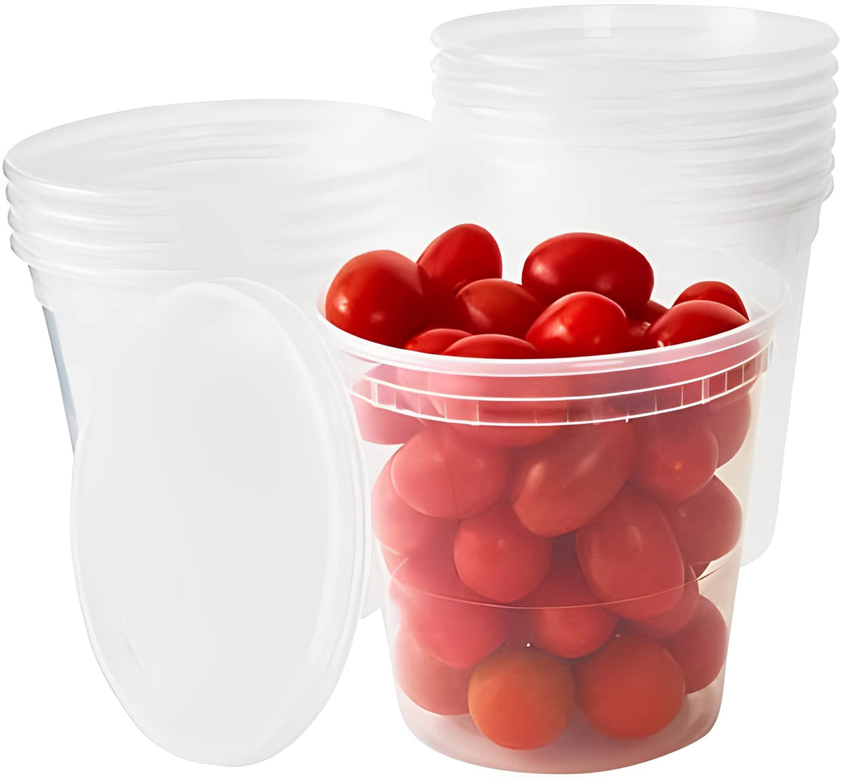 Deli-Grade BPA-Free 12oz Plastic Containers with Lids 48ct. Leakproof Microwavable Portion Container for To-Go Orders, Food Prep and Storage. Reusable Takeout Cups for Restaurant, Cafe and Catering.