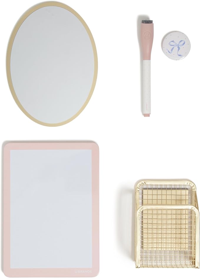 U Brands Magnetic Locker Accessories and Decorating Kit, 5 Piece Set, Locker Organizer, Back to School Essentials, Pink Charming Coquette, Whiteboard, Mirror, and more