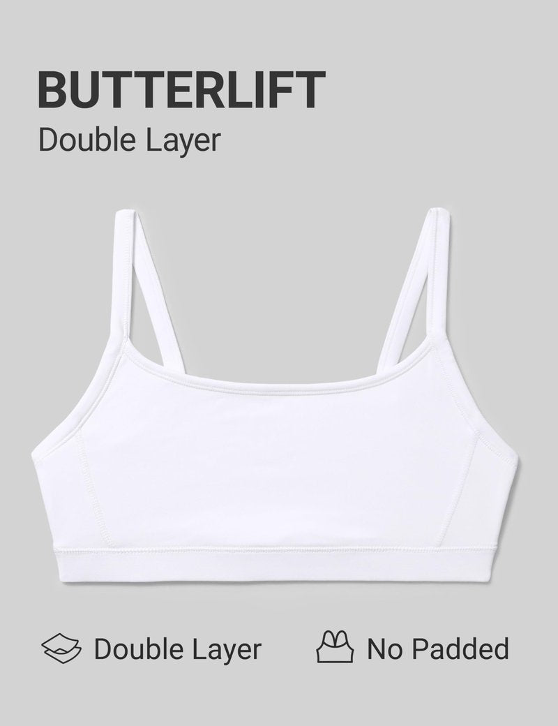 CRZ YOGA Butterlift Double Lined Scoop Neck Sports Bras for Women - Spaghetti Straps U Back Yoga Top Non Padded White Medium