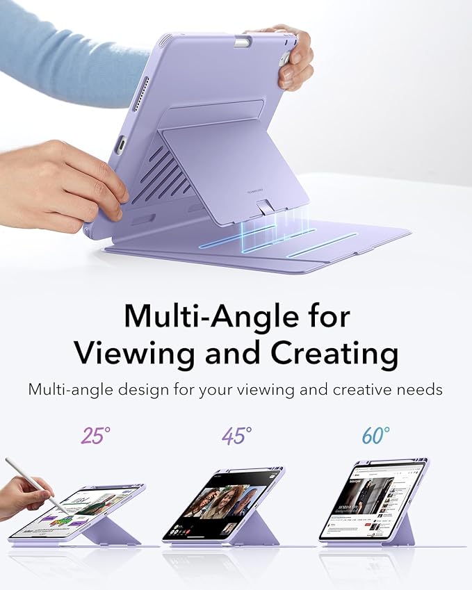 ESR for iPad Air 13 Inch Case M4/M3/M2 (2026/2025/2024), Vertical Stand Cover, Multi Stand Angles, Ultra-Stable Case with Pencil Holder, Flip Series, Light Purple