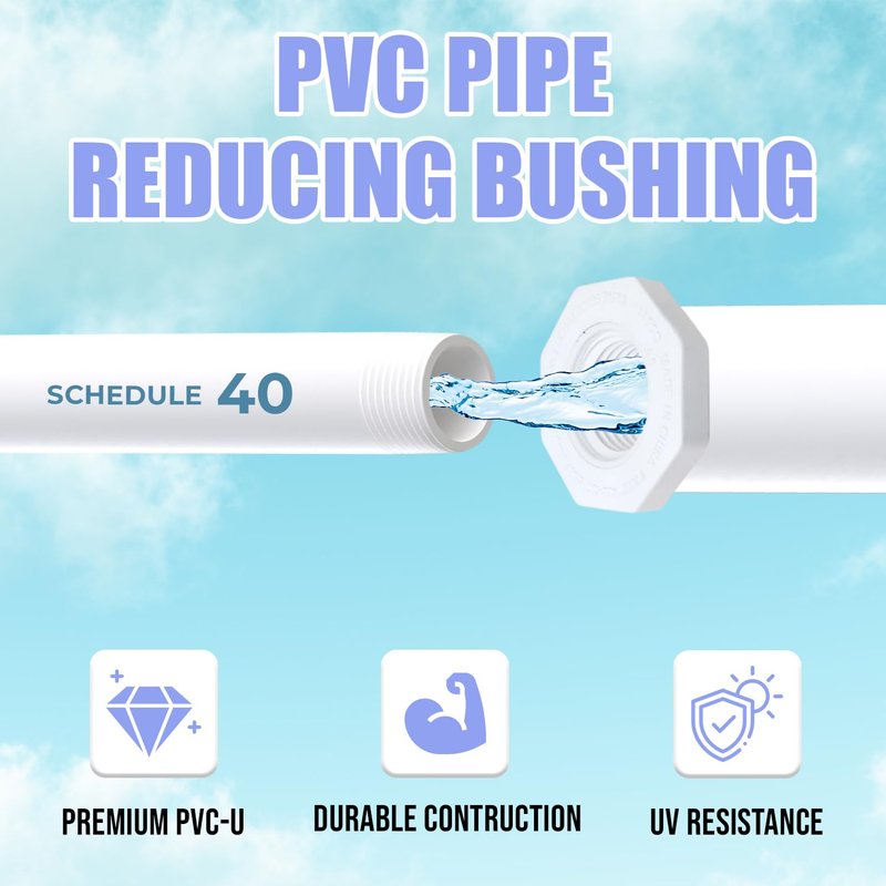 PVC Sch 40 Reducing Bushing Flush Style SPIG x FIPT Solvent Weld x Threaded, White, 1" x 3/4", Plumbing Pipe Connector Pressure Fitting