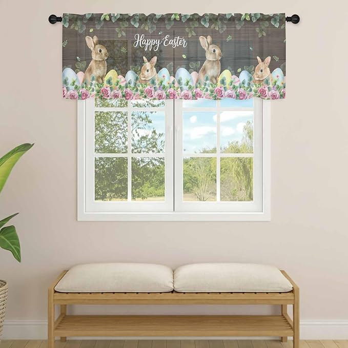 Easter Sheer Valances for Windows 60"x18", Light Filtering Kitchen Curtains