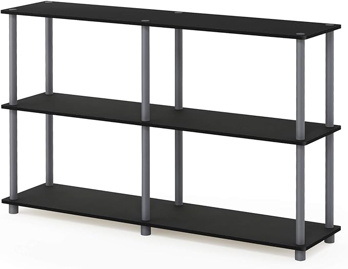 Furinno TURN-N-TUBE Storage Shelves, 3-Tier 47.4 Wide Book Shelf, Corner Shelf, Toolless Open Shelves, for Organization and Storage, Living Room, Garage, Home Office, Black