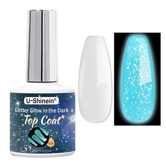 Glow In The Dark Gel Polish - Glitter Luminous Blue Nail Gel Top Coat with Fine glitter decoration No Wipe Long-lasting Transparent Glow UV LED Needed, Perfect for Any Festival Halloween