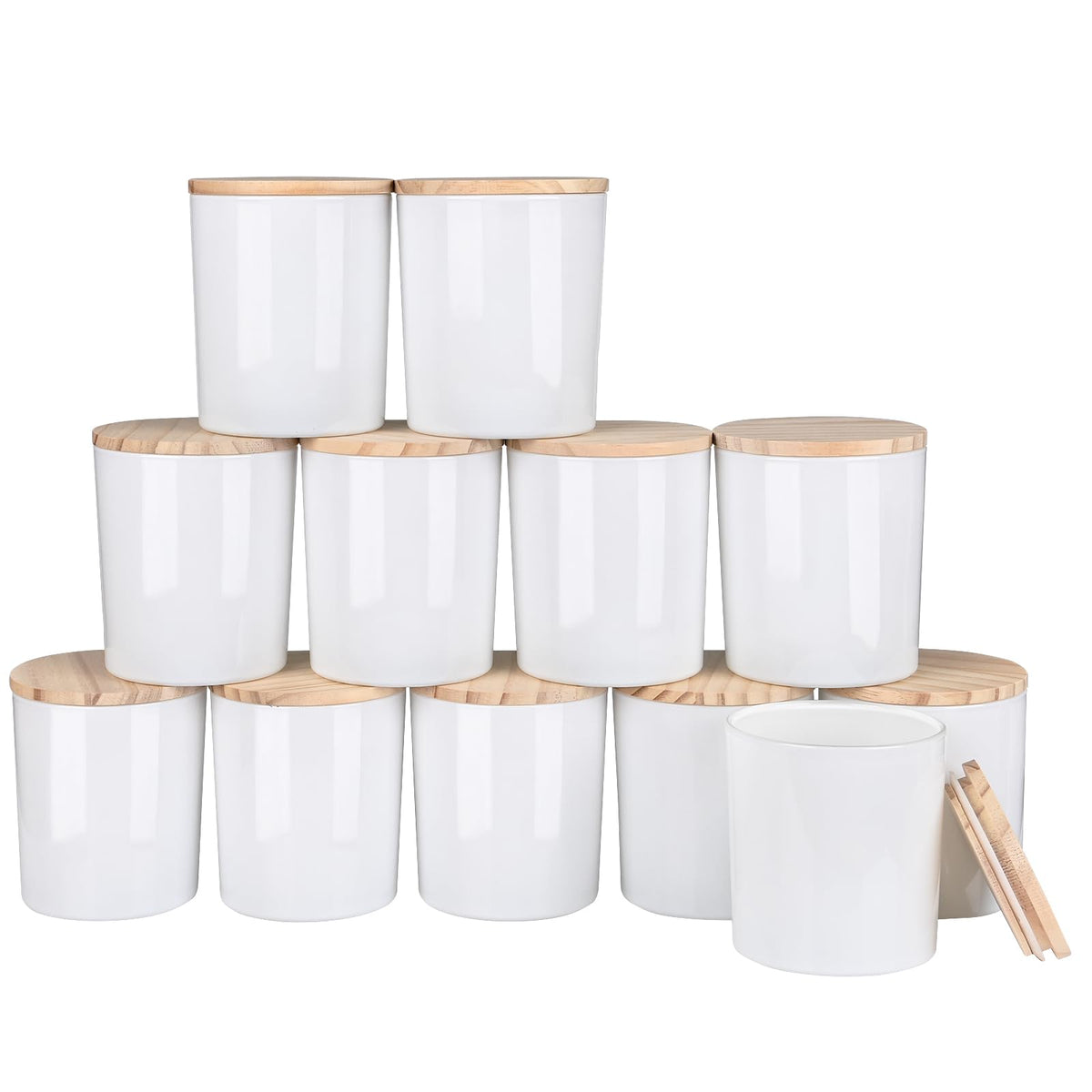 SHOWIN Thick Candle Jars for Making Candles 12 Pcs, 7 OZ Empty Jars with Wood Lids for Candle Making, Sample Container, Clear