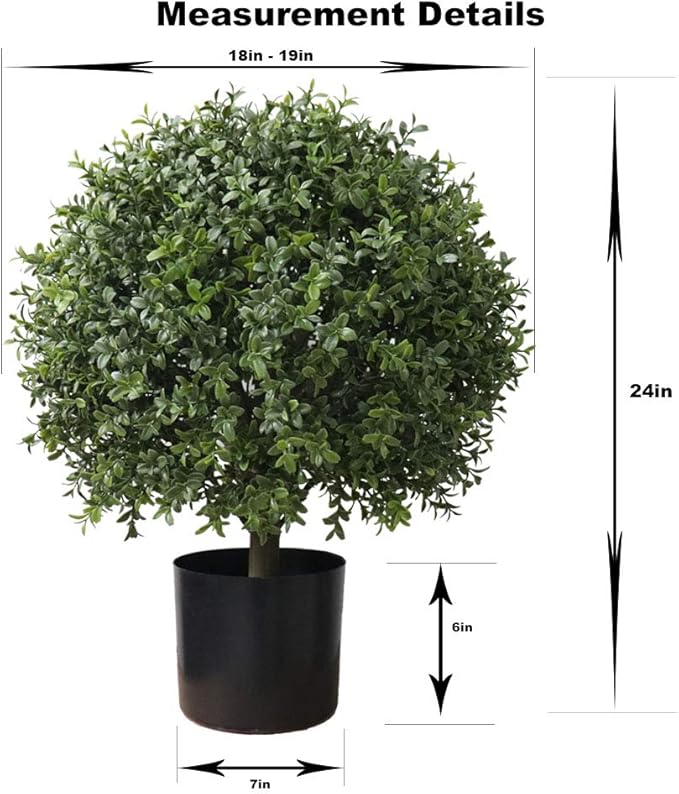 2'T 19''D Topiaries Trees Artificial Outdoors 2 Pack Fake Boxwood Bushes Outside Potted Tree