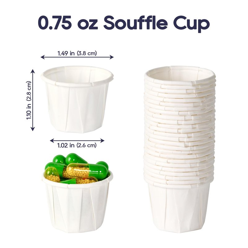 LITOPAK 500 Pack 0.75 oz Disposable Paper Souffle Medicine Cups, 3/4 oz Sample Cups for Tasting Pills, Food Dessert Services, and Condiments