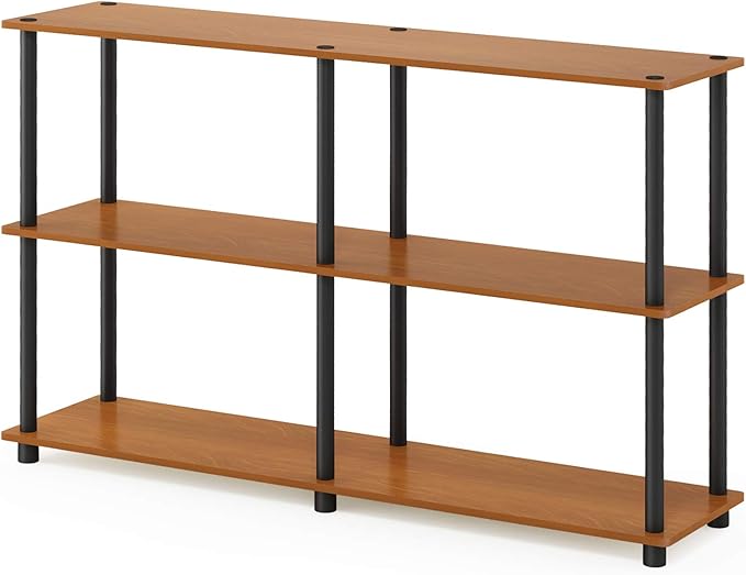 Furinno TURN-N-TUBE Storage Shelves, 3-Tier 47.4 Wide Book Shelf, Corner Shelf, Toolless Open Shelves, for Organization and Storage, Living Room, Garage, Home Office, Light Cherry