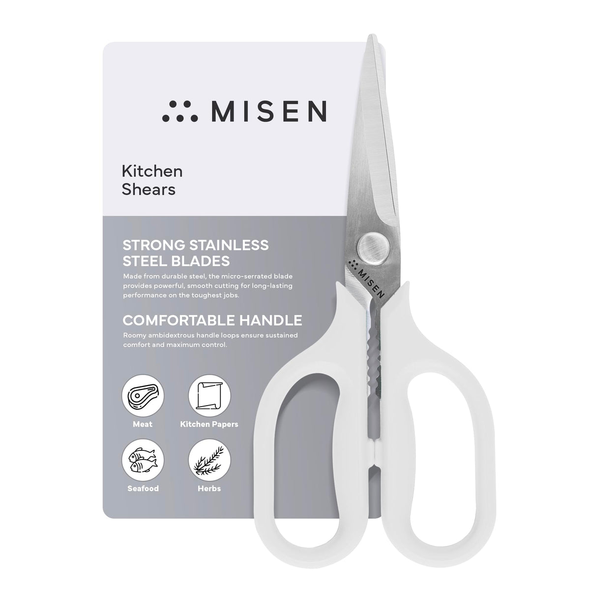 Misen Heavy Duty Kitchen Shears - Stainless Steel, Versatile and Easy Clean Scissors for Meat, Herbs and Veggies - Ambidextrous Comfort Handle - Professional Grade - Black