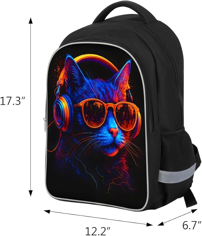School Backpack for Boys 17" Boys Backpack for Kids Children Teens Elementary Middle School - Students Bookbag Ages 6-18 Travel Back Pack Cat