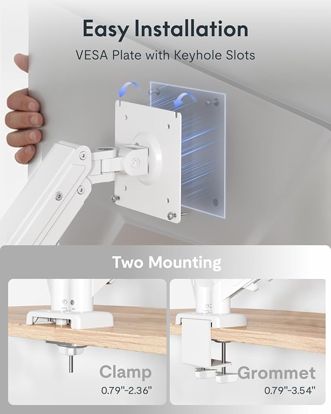 Flexispot Dual Monitor Arm, 17-32 Inch Monitor Mount up to 19.84 lbs, Fast Install VESA Mount for Home Office Gaming, Full Adjustable Gas Spring with C-Clamp and Grommet Base, White