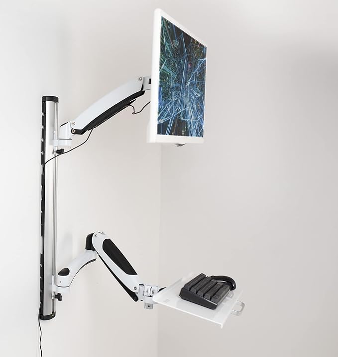 VIVO Sit-Stand Wall Mount Counterbalance Height Adjustable Monitor and Keyboard Workstation for Screens up to 27 inches, White STAND-SIT1KW