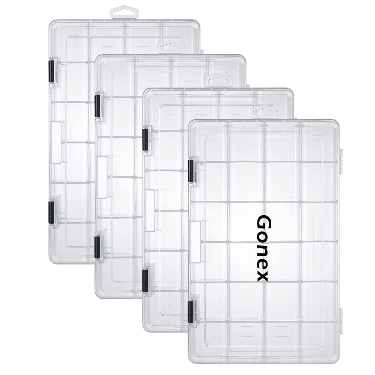 Gonex 3700 Tackle Trays 4 Packs, Transparent Fishing Tackle Boxes Organizer and Storage with Adjustable Dividers, Plastic 3700 Tackle Boxes for Lures, Hooks, & Other Accessories