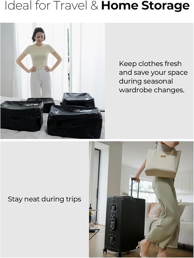 POIXM Vacuum Bags for Travel with Wireless Pump, 180° Open Zipper, IP67 Waterproof, Reusable Space Saver Compression Bags for Backpack, Suitcase, Home Storage(1 Pack)
