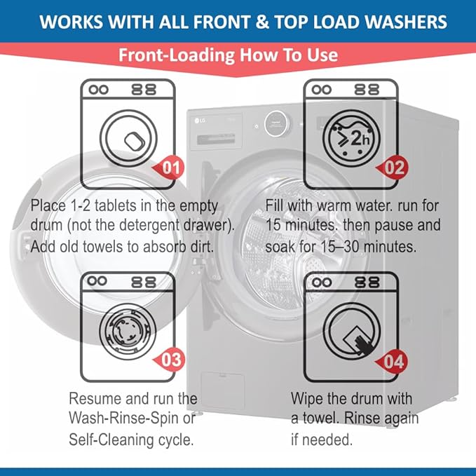 Ocean Breeze Washer Cleaner Tablets 12 Count – Septic Safe Washing Machine Cleaner & Odor Eliminator – Deep Cleaning Descaler for HE Front & Top Load Washers – Laundry Tub & Drum Cleaner