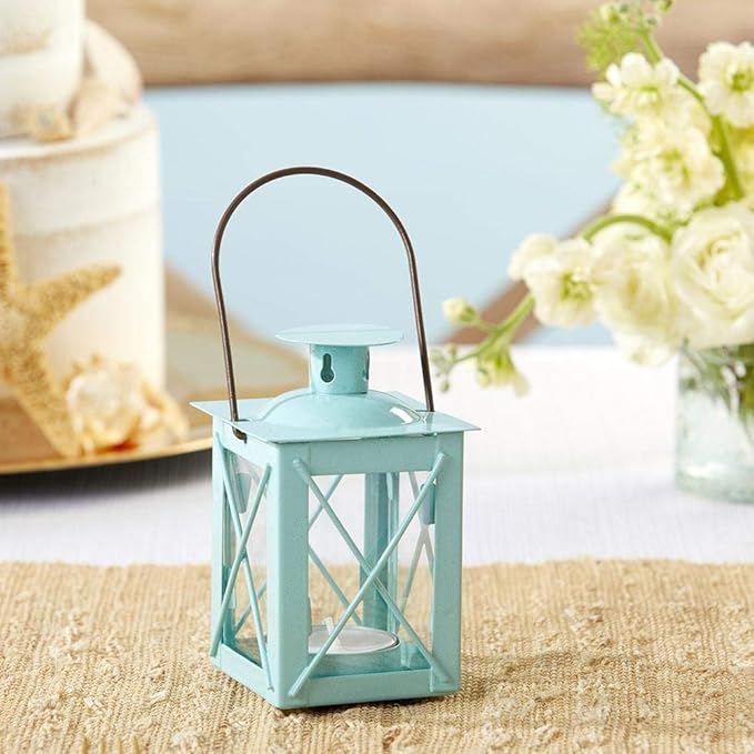 Kate Aspen Decorative Lanterns - Set of 24 - Luminous Metal Lantern Tealight Candle Holders for Wedding, Home Decor and Party - 4.5" H (6.5" H with Handle) – Blue