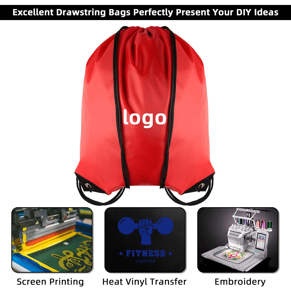 GoodtoU Drawstring Backpack, Nylon Cinch Sack Gym Bag for Sport, Traveling, Team (Red, 128Pcs)