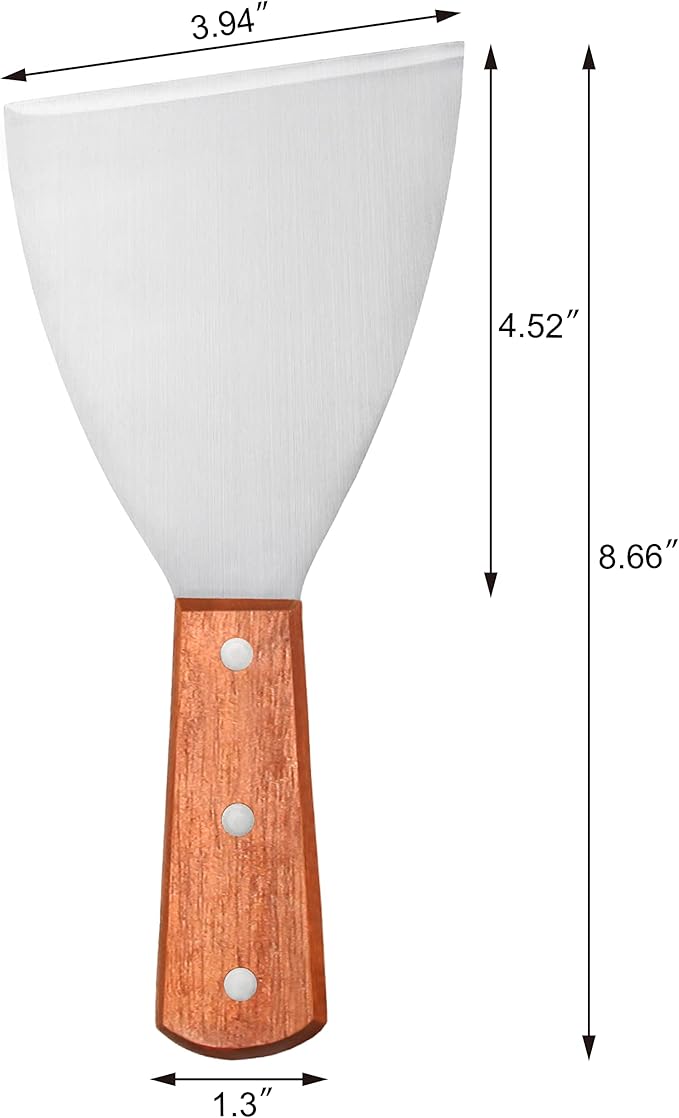 New Star Foodservice Stainless Steel Slant Edge Grill Scraper with Wood Handle, 4 x 8.5 Inch Restaurant Grade Griddle Scraper, Flat Top Scraper, Grill Cleaning Tool