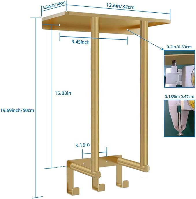 Towel Rack with Metal Shelf and 3 Hooks, Bethom Towel Racks for Bathroom Wall Mounted, Metal Gold Bath Towel Holder Storage Wall for Small Bathroom