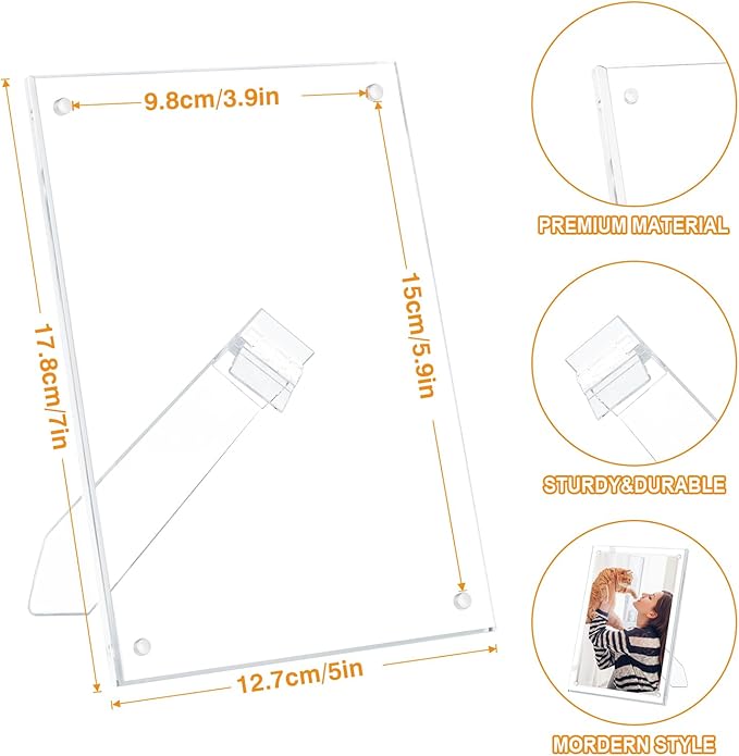 Egofine 4x6 Acrylic Picture Frames Set of 2, Clear Picture Frames with Stand, Magnetic Acrylic Photo Frames for Tabletop Display Horizontally or Vertically