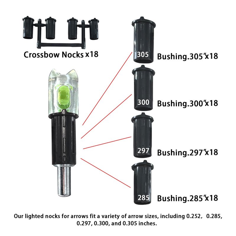 xxiaojun 18PCS Lighted Nocks for Crossbow Arrows with .252 .285 .297 .300 .305 Inside Diameter,High Visibility Led Arrow Nocks,Half-Moon Light up Knocks for Archery Hunting.