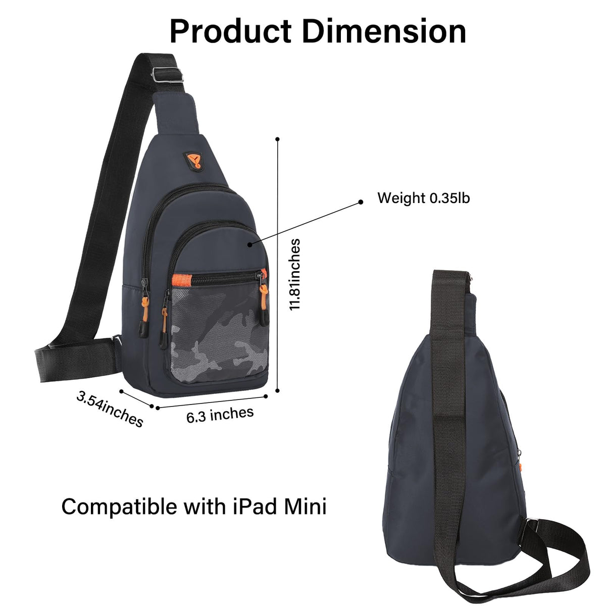 MOSISO Small Sling Backpack Crossbody Sling Bag, Lightweight Hiking Daypack Shoulder Chest Bag with Camouflage Front Pocket, Gray