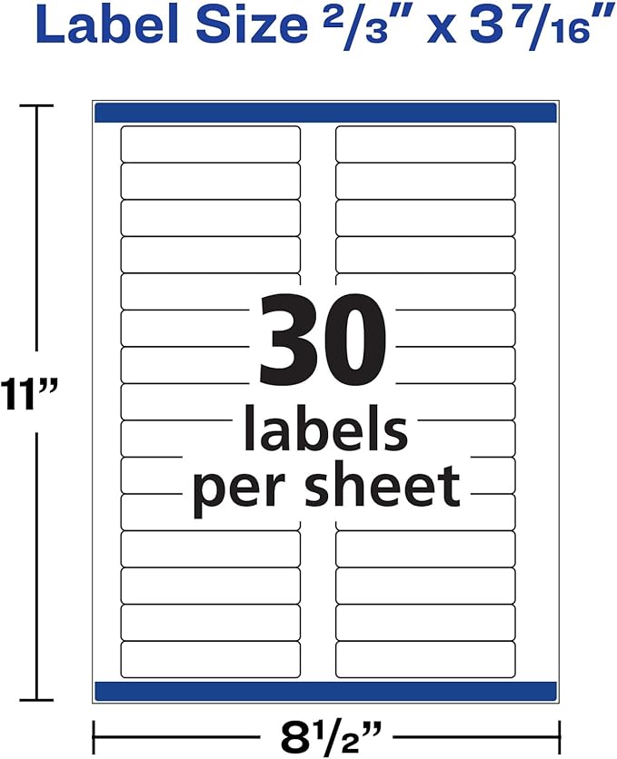 Avery File Folder Labels with TrueBlock Technology, Permanent Adhesive, 2/3" x 3-7/16", Laser/Inkjet, 5-Pack, 3,750 Labels Total (08366)