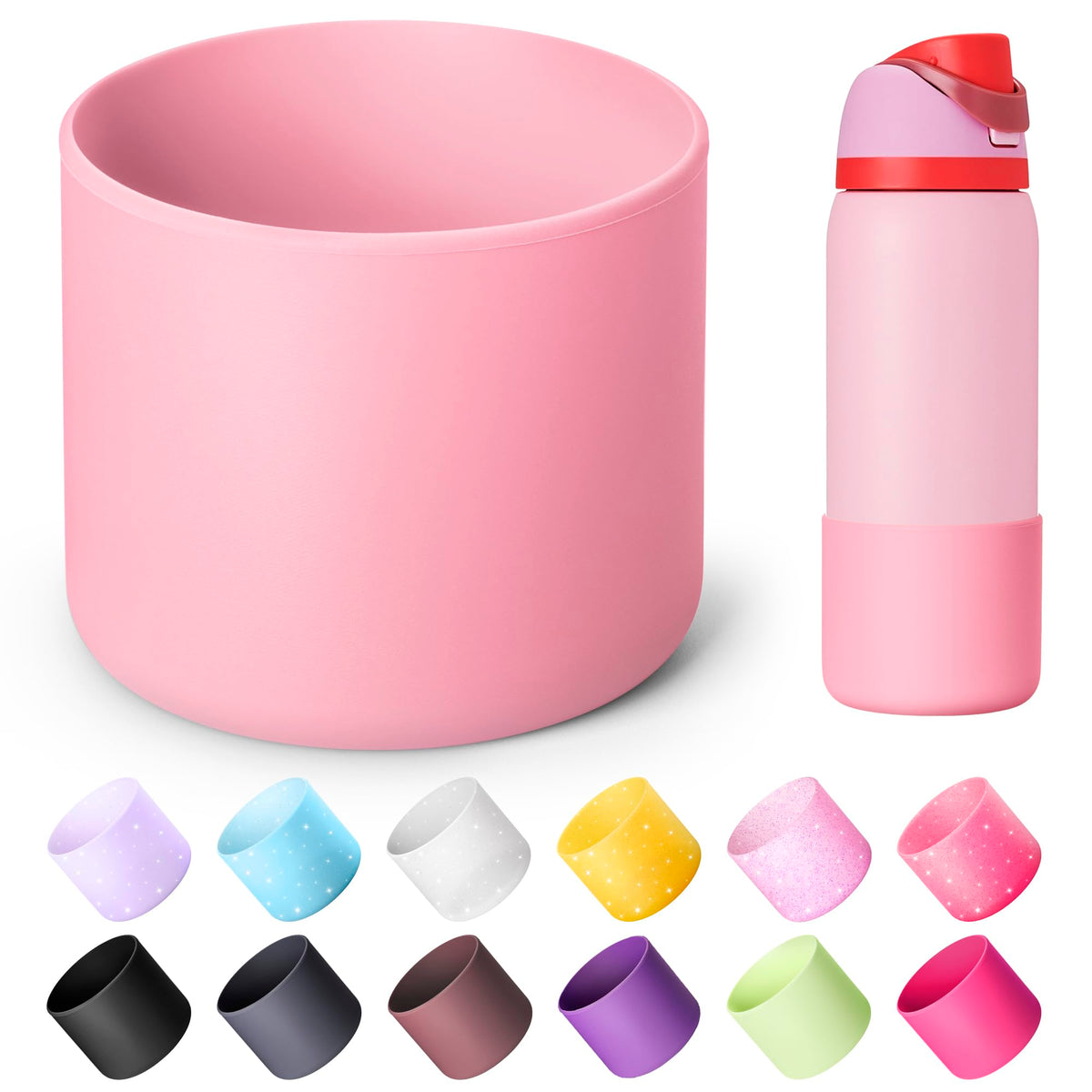 Diumepo Silicone Water Bottle Boot for Owala 40 oz, Anti-Slip Protective Sleeve for Owala Twist & FreeSip & Flip Stainless Steel Water Bottle, Boot Bottom Base (Pink)