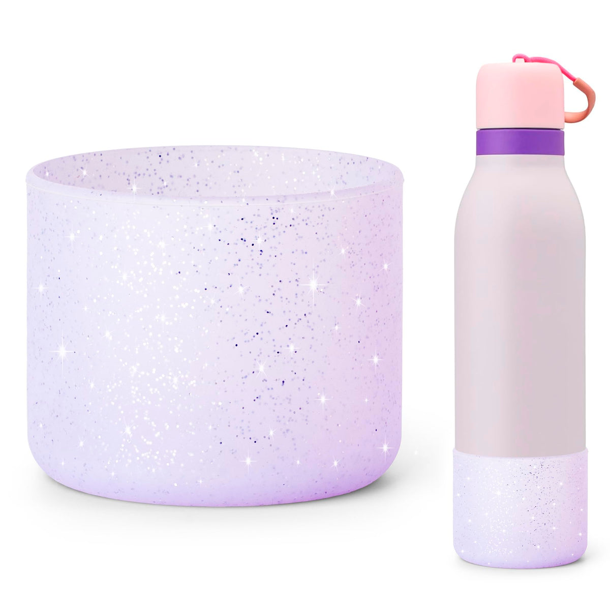 Lpaacat Silicone Water Bottle Boot for 24/18 oz Owala FreeSip Twist, Anti-Slip Rubber Bottom Protector Sleeve Cover Compatible with Owala 24 oz FreeSip Twist Water Bottle with Straw (Glitter Purple)