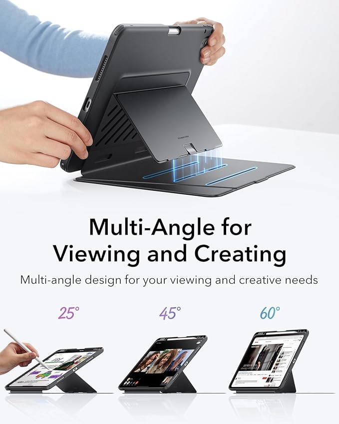 ESR for iPad Air 13 Inch Case M4/M3/M2 (2026/2025/2024), Vertical Stand Cover, Multi Stand Angles, Ultra-Stable Case with Pencil Holder, Flip Series, Black