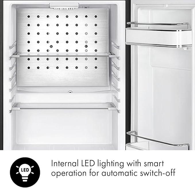 Smeg FAB5 16" 50's Retro Style Series Compact Cooler with 1.5 cu. ft. Capacity Automatic Defrost LED Interior Lighting and Adjustable Shelves Right Hand Hinge Made in Italy (Black)