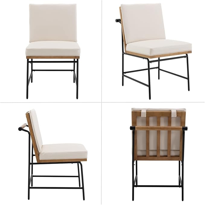 HEAH-YO Modern Dining Chairs Set of 2, Upholstered PU Leather Dining Room Chairs with Backrests, Armless Side Chair for Kitchen, Beige