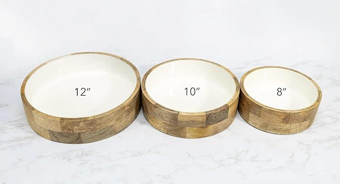 ARTISAN TOUCH Handcrafted Wooden Serving Bowls Set of 3 with White Inner – Solid Wood Salad Fruit Snack Bowls Food-Safe Finish