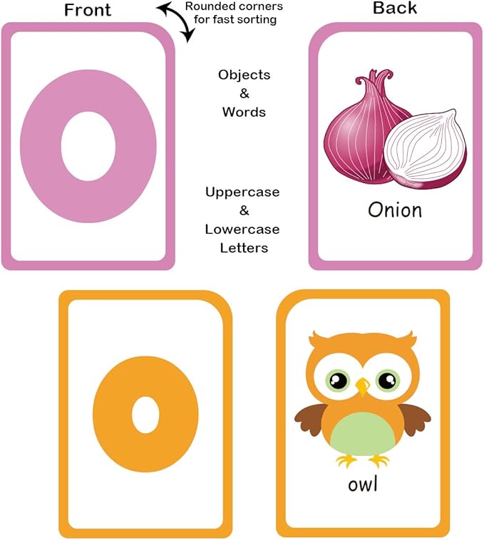 Alphabet Flash Cards for Toddlers: Teach Toddler ABC Letters & Words, 52 Double-Sided Uppercase and Lowercase Letters Cards - Preschool Learning