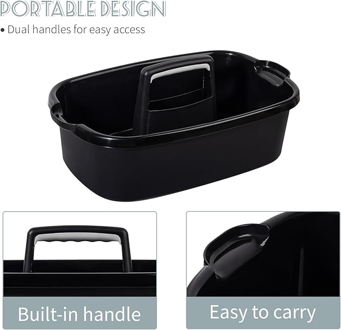 Large Cleaning Supplies Caddy Portable Shower Basket Supply Organizer with Handle Plastic Bucket Tool Storage for Bathroom, Bedroom, Kitchen, College Dorm, Garden, Black