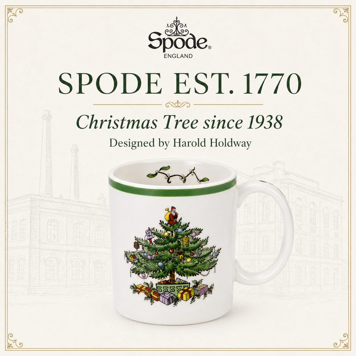 Spode Christmas Tree Mugs, 9 Oz, Set of 4 - Festive Holiday Drinkware