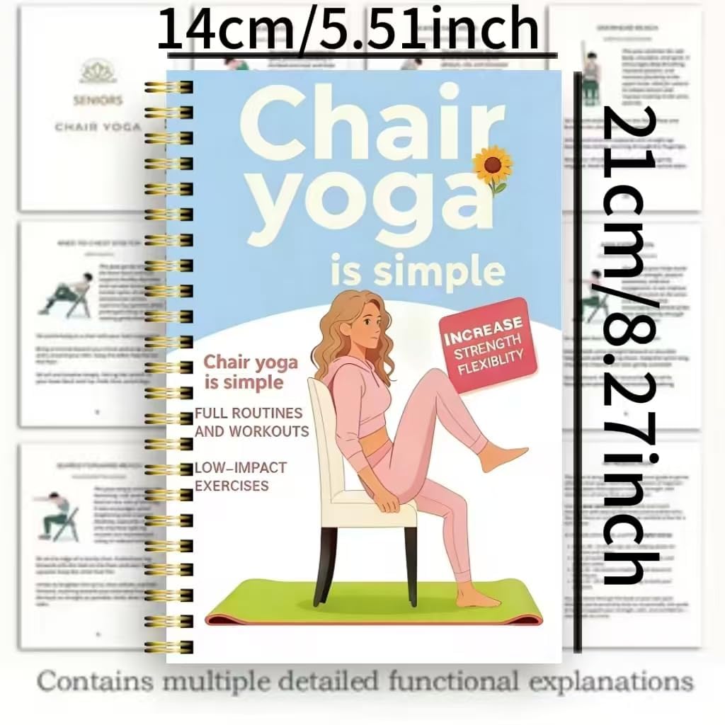 30-Day Chair Yoga Guide Book for Beginners, 60 Workouts for Weight Loss & Flexibility, Spiral Bound Senior Exercise Book (5.5x8.3 Inch, Blue)
