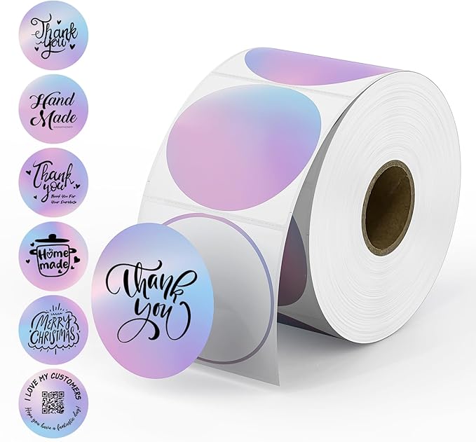MUNBYN 2 Inch Round Thermal Labels, Direct Thermal Printer Labels for Small Businesses, DIY Logo Design, 750 Sheets/1 Roll