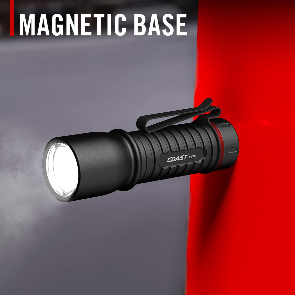 Coast XT7R 1500 Lumen Rechargeable LED Flashlight with Magnetic Mount, Slide Focus, and Pocket Clip, Black