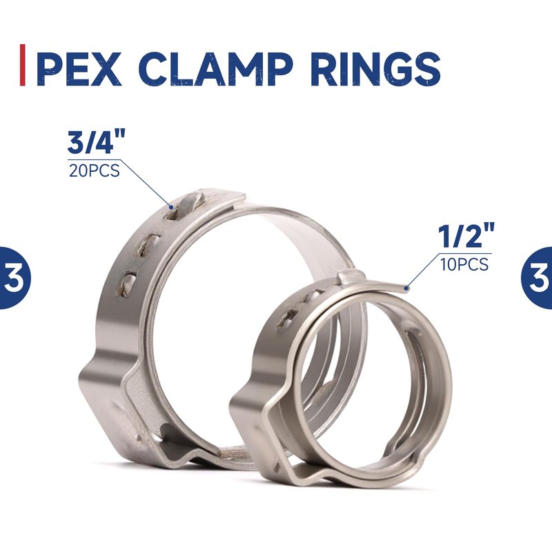 iCrimp KIT-BJ02 PEX Crimping Tool Kit with PEX Clamps, PEX Pipe Cutter, One-Handed PEX Clamp Tool for Cinching 3/8-in, 1/2-in, 3/4-in, 1-in PEX Clamp