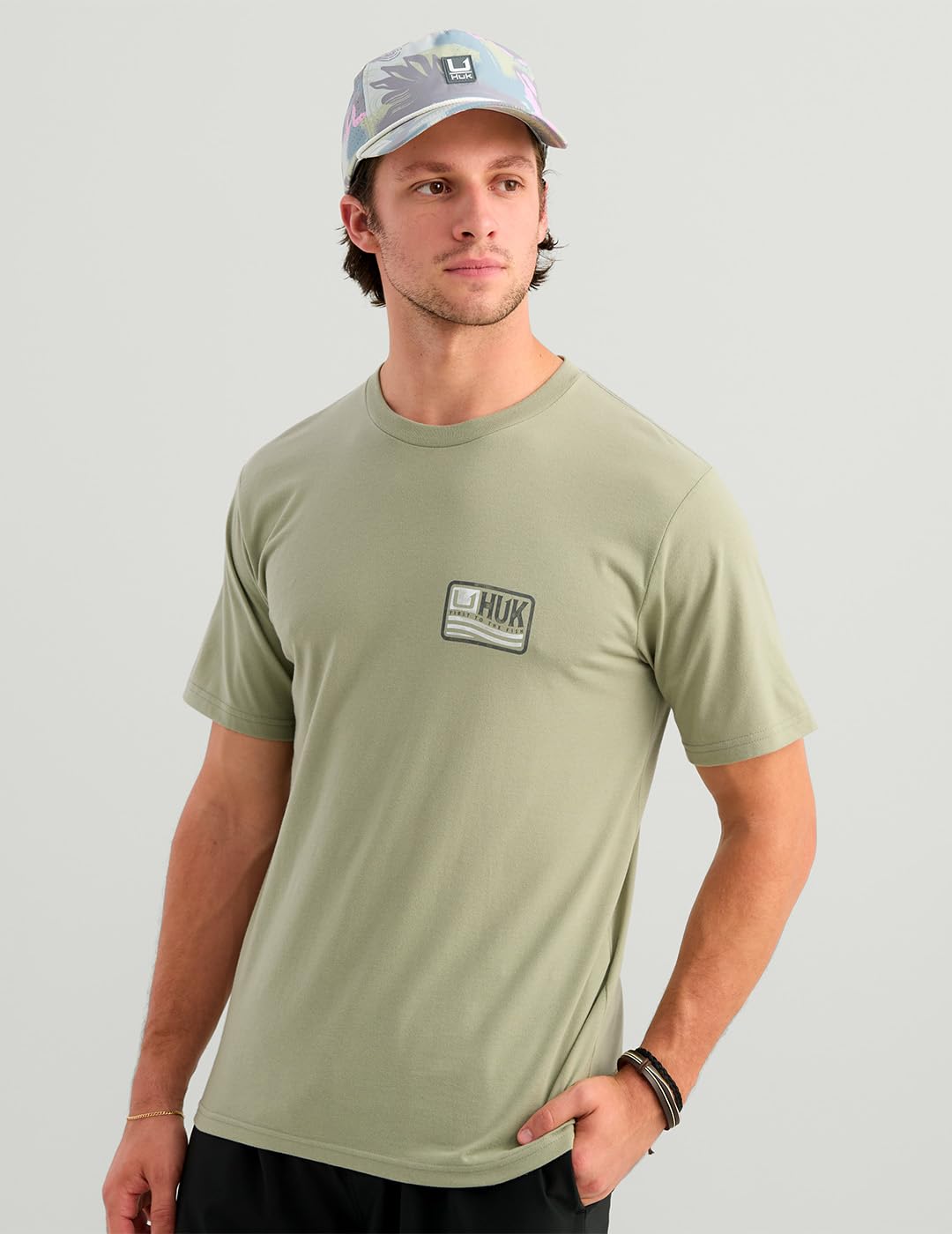HUK Mens Short Sleeve Performance Tee, Fishing T-Shirt for Men, Born Wave - Seagrass, X-Large