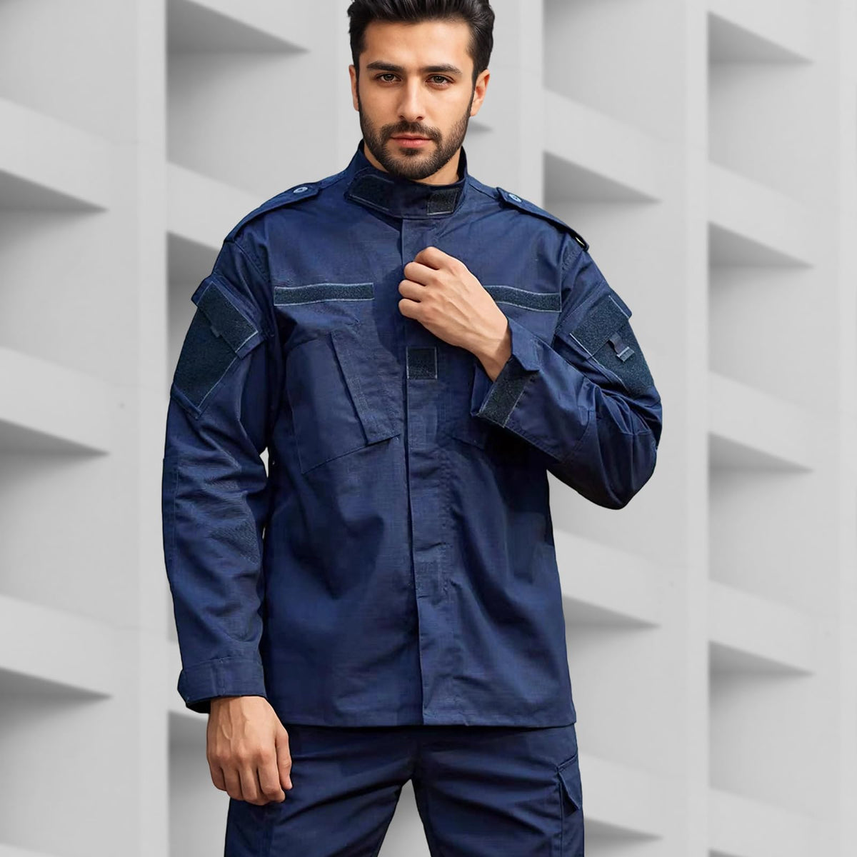 ACU Tactical Military Uniform Set Camo Combat Jacket Pants Suit Outdoor Hunting Paintball Airsoft Apparel for Men Blue S